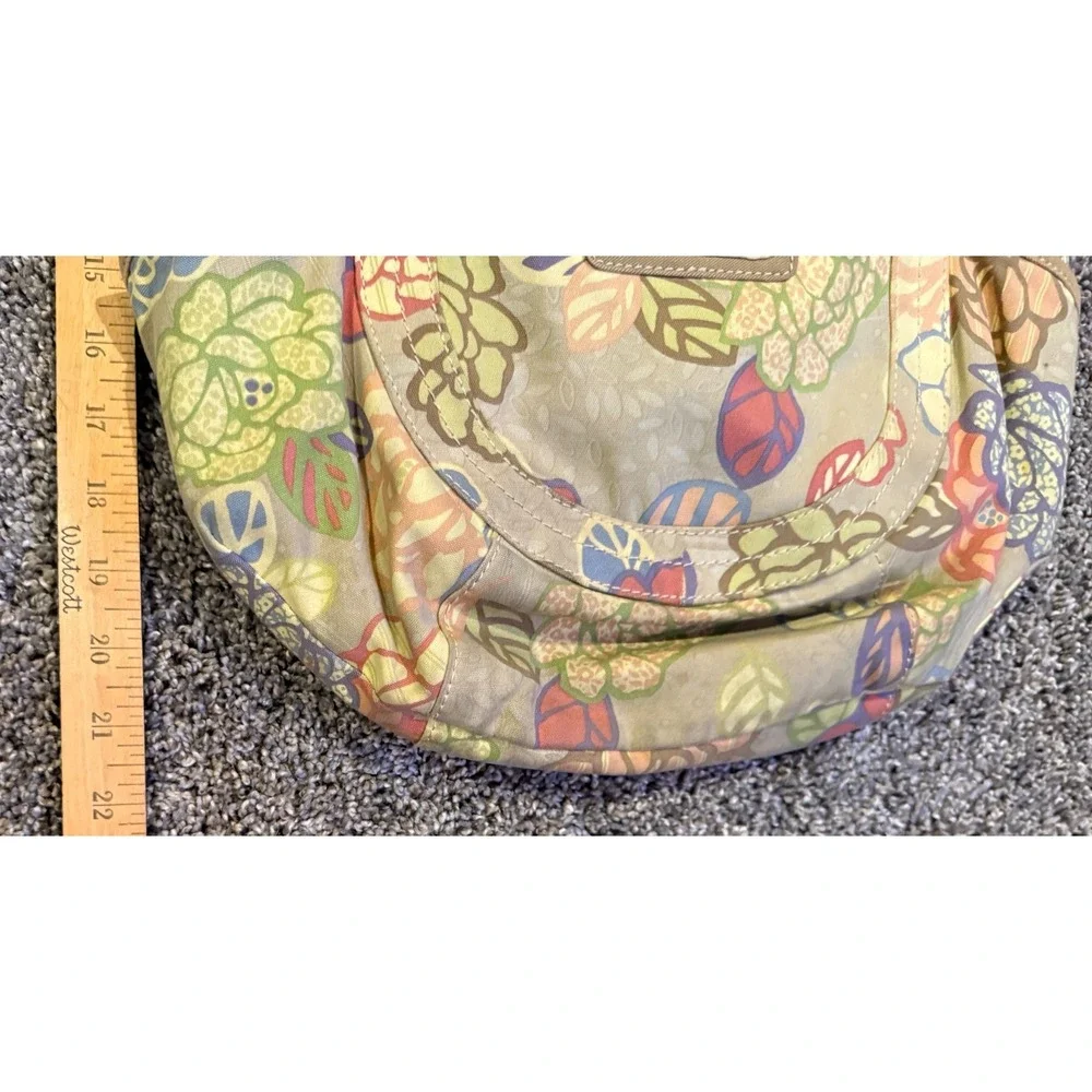 Fossil Key-Per Floral Hobo Tote Bag Canvas & Leather Trim Shoulder Purse